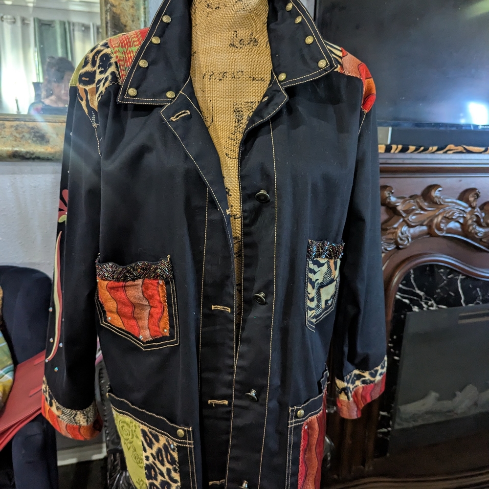 Black Patchwork Jacket With Animal Print Accents - image 1